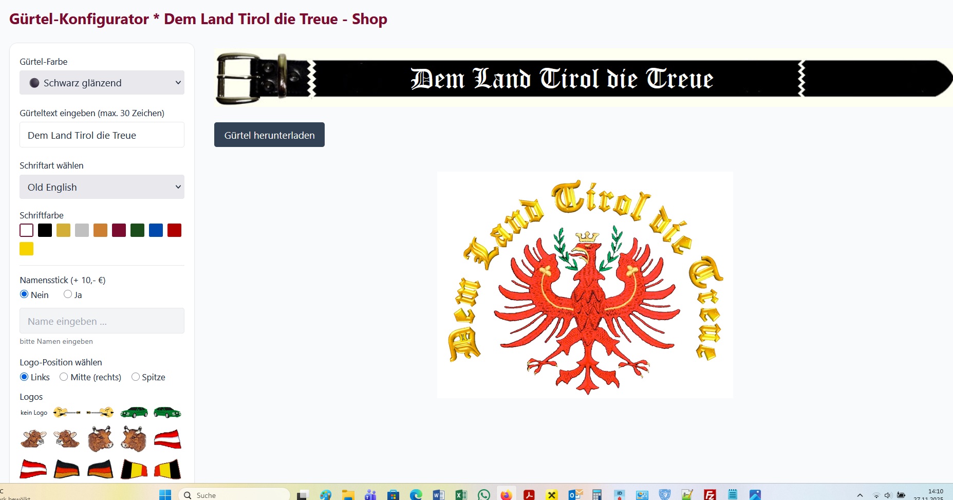 NEU - Gürtelkonfigurator für Deinen Wunschgürtel !
