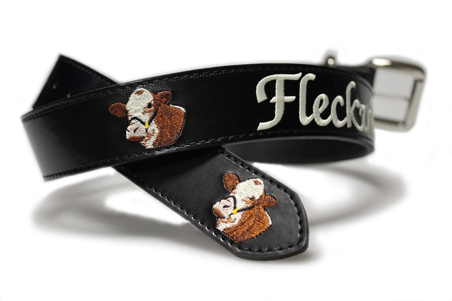 Bild 1 von Ledergürtel<br>Fleckvieh  / (Länge) 135 cm / (Farbe) schwarz glänzend / (Namensstick) nein