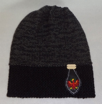 Bild 1 von Strickmütze Tiroler Adler<br>Lederanhänger  / (Farbe) schwarz - grau