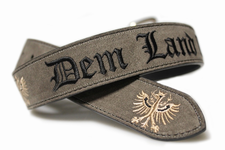 Bild 1 von Ledergürtel<br>Dem Land Tirol die Treue u.a.<br>Farbe: grau - Alcantara