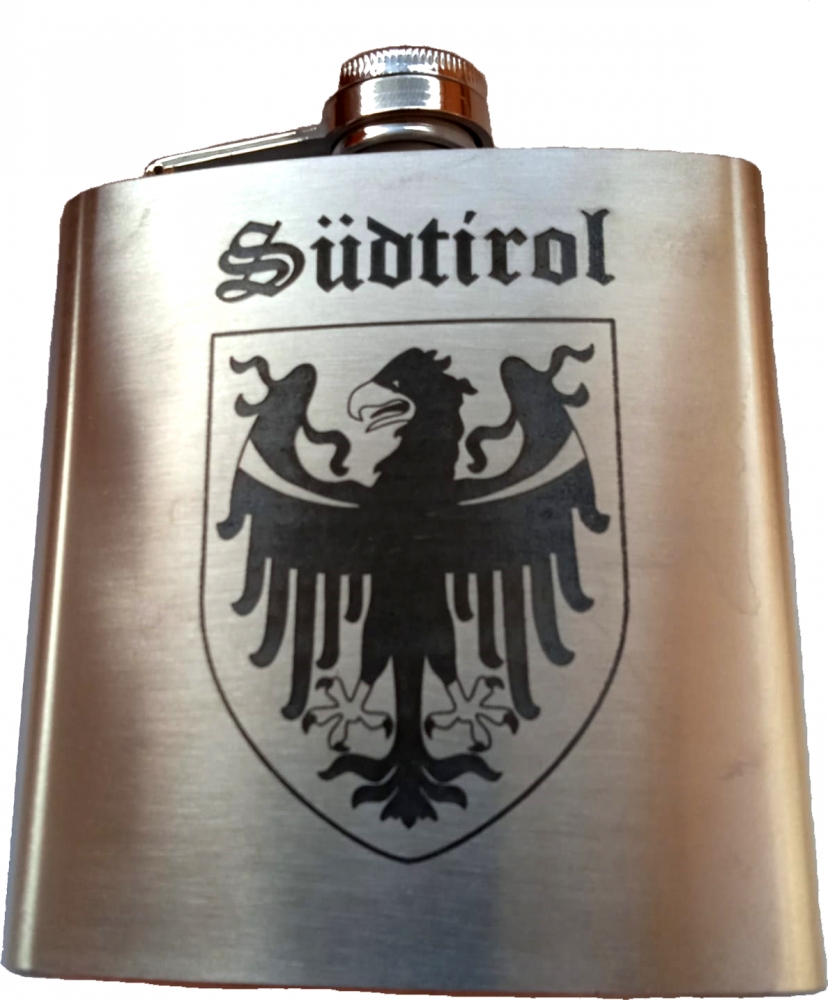 Bild 1 von Flachmann 7 oz<br>S ü d t i r o l<br>mit/ohne 2 Schnapsglasl