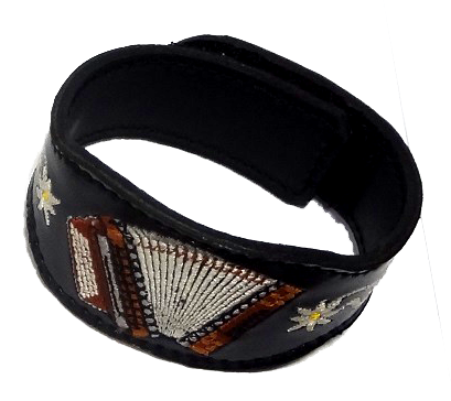 Bild 1 von Lederarmband<br>Knopfharmonika<br>schwarz/braun  / (Ausführung) Damen / (Verschluss) mit Klettverschluss / (Farbe) schwarz-matt