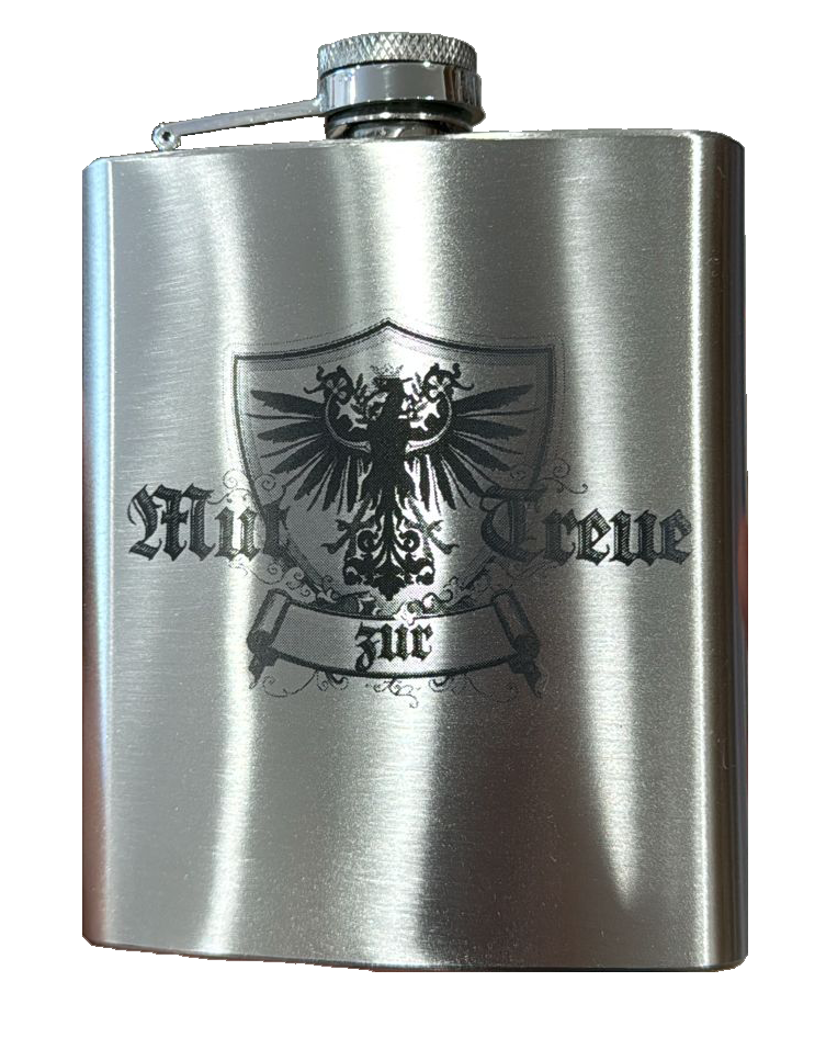 Bild 1 von Flachmann 7 oz<br>Mut zur Treue<br>mit/ohne 2 Schnapsglasl